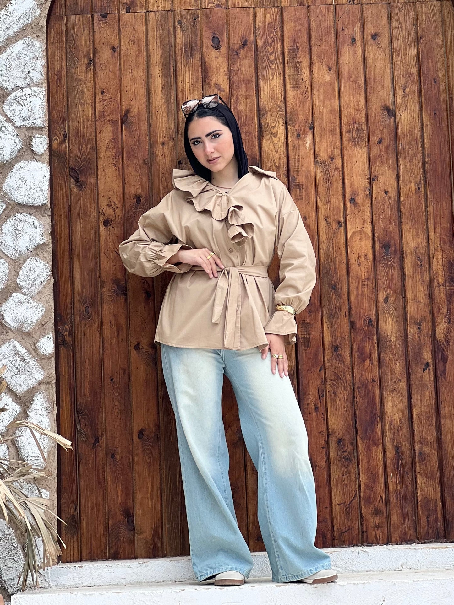Ruffled Collar Shirt ( Sand Beige)