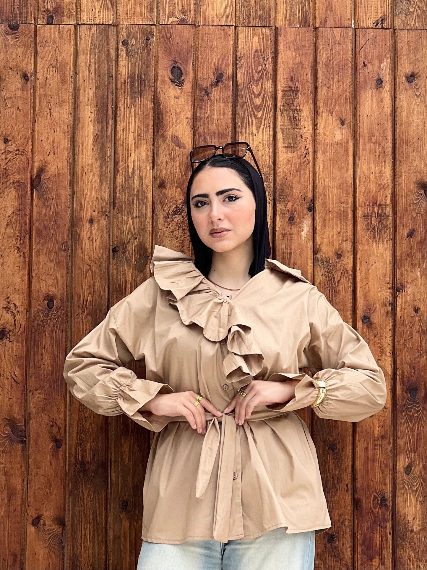 Ruffled Collar Shirt ( Sand Beige)