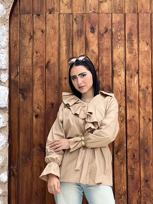 Ruffled Collar Shirt ( Sand Beige)