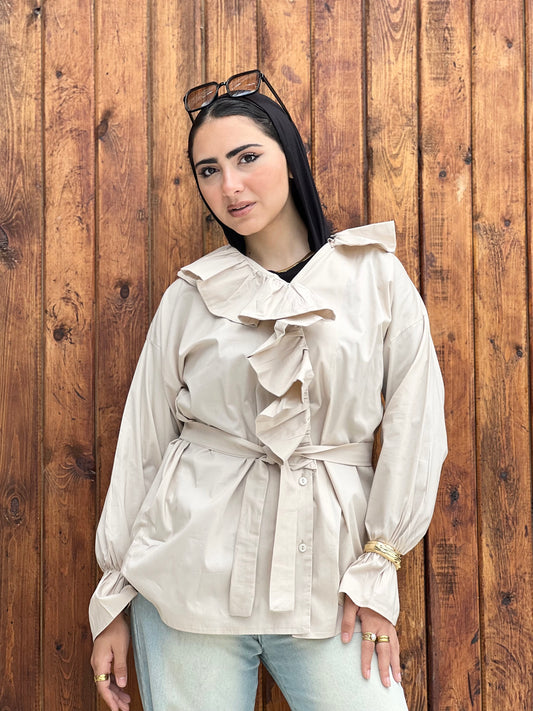 Ruffled Collar Shirt (Pearl Cream)