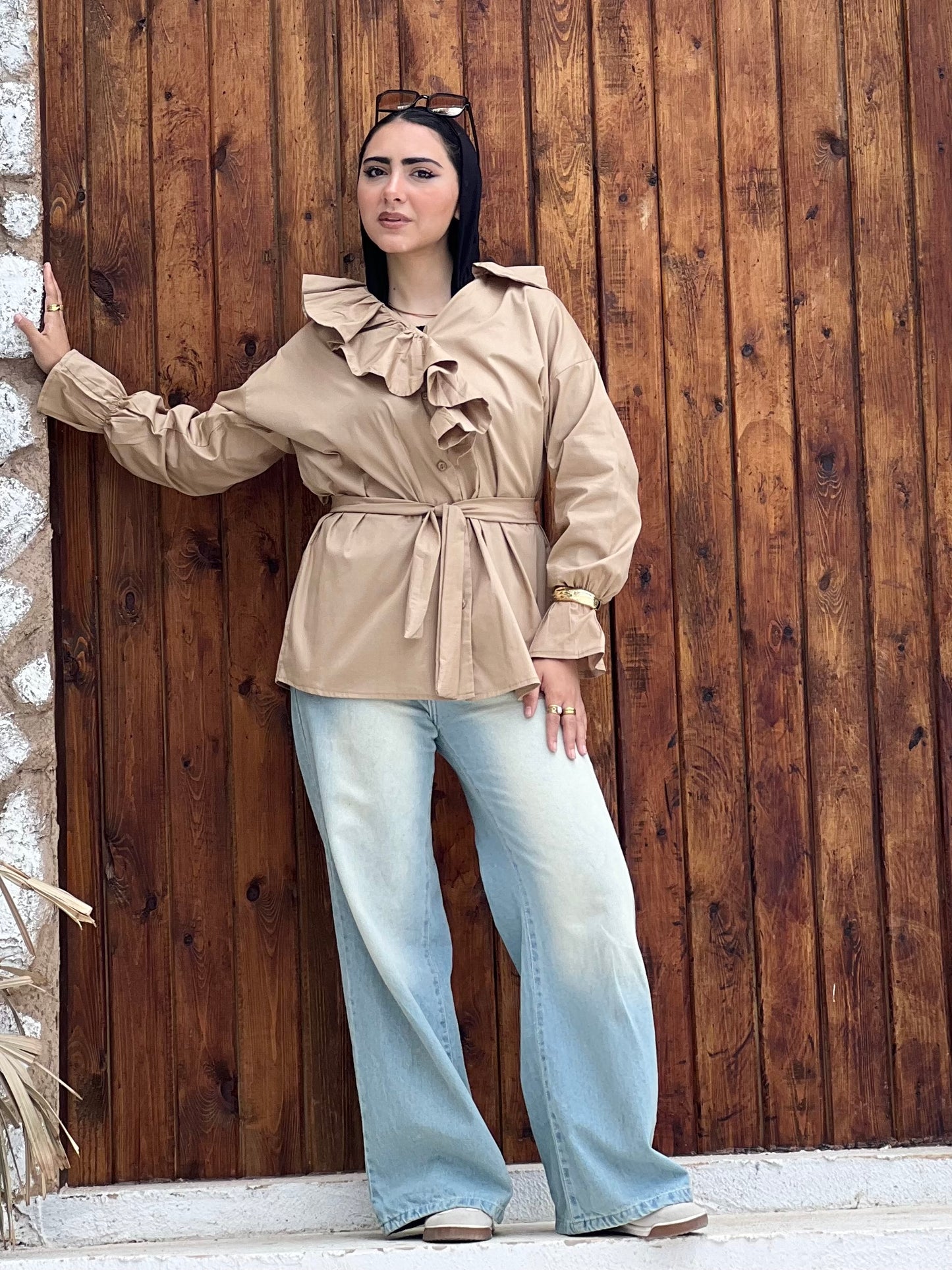 Ruffled Collar Shirt ( Sand Beige)