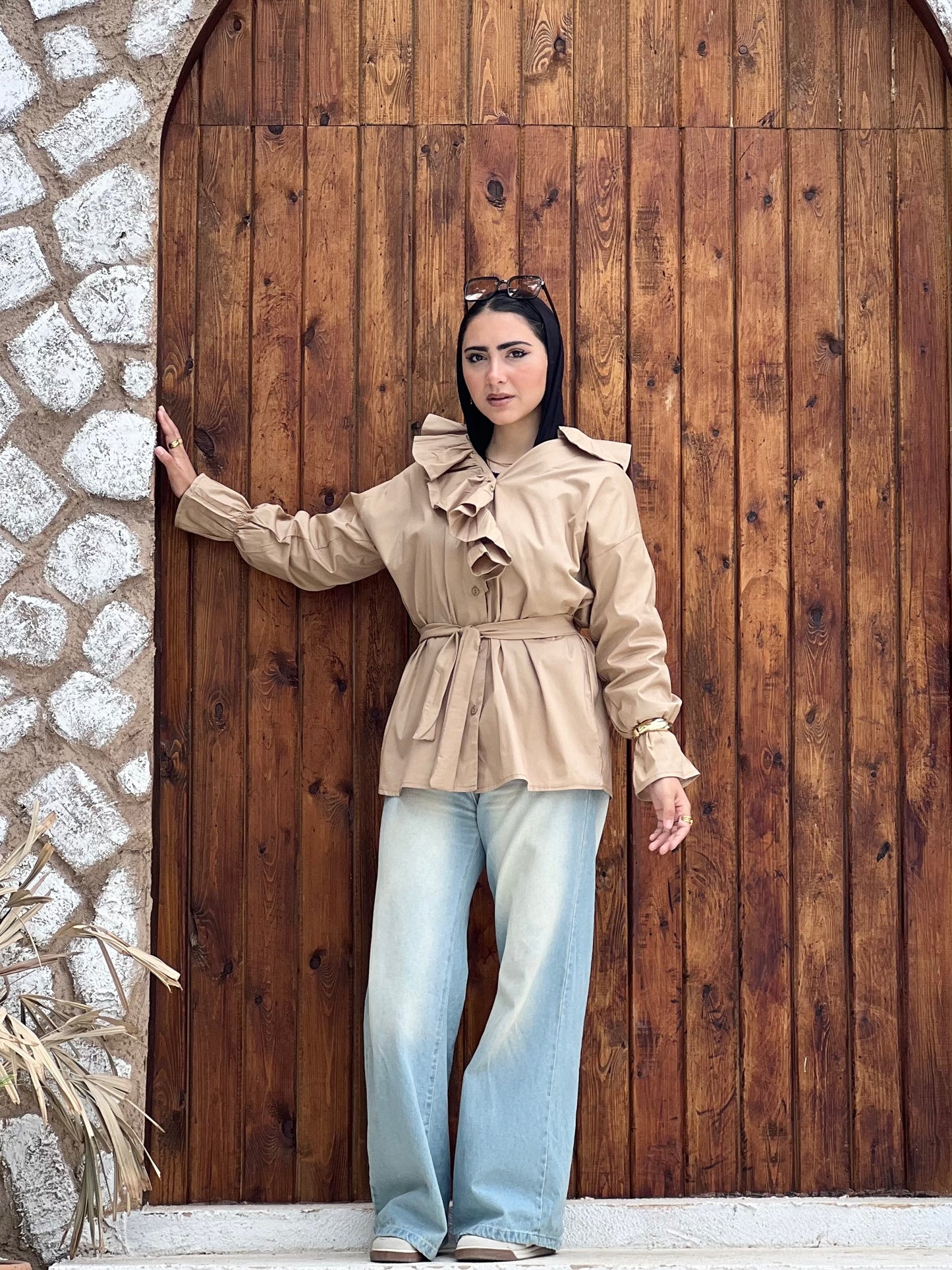 Ruffled Collar Shirt ( Sand Beige)