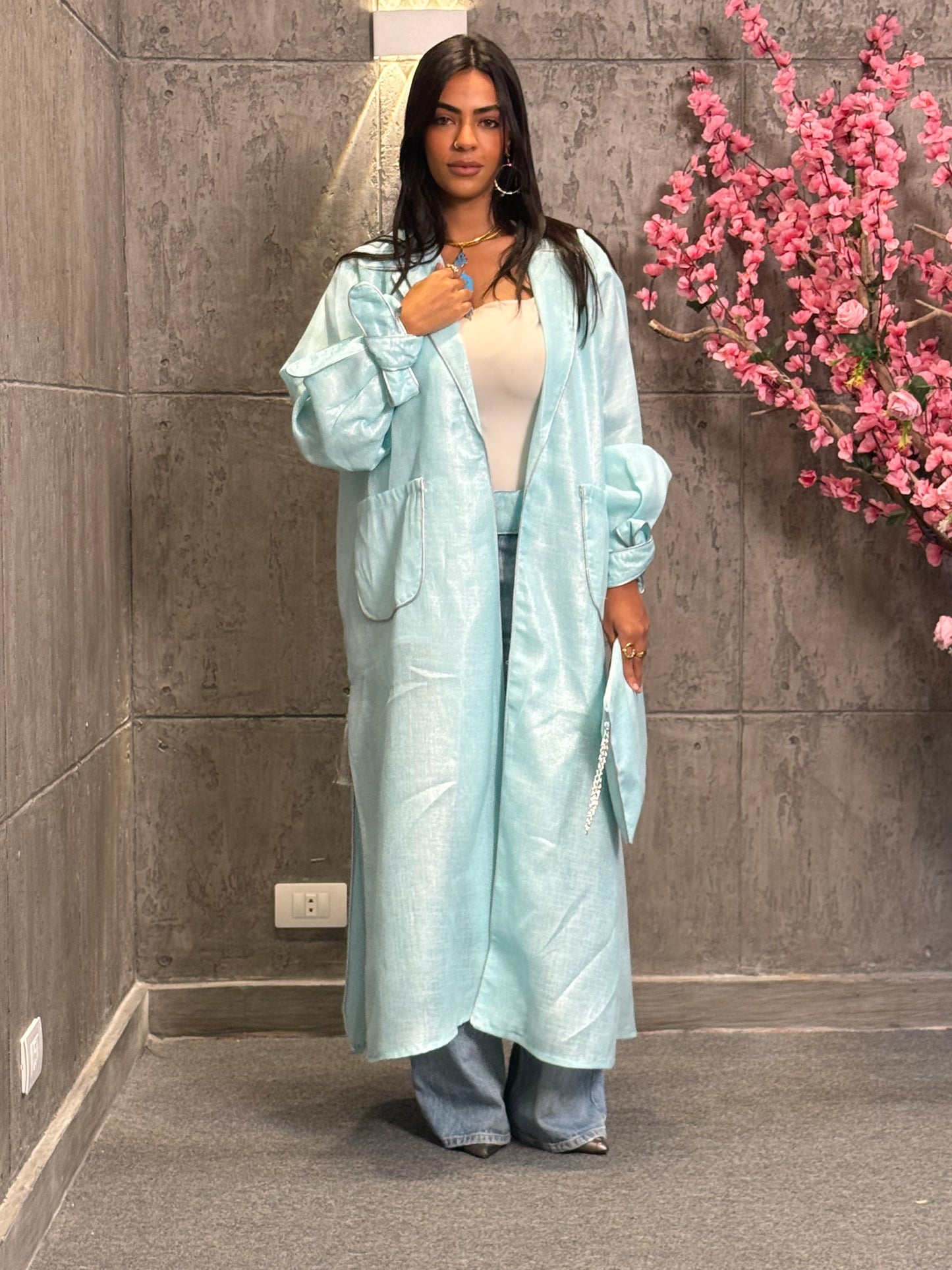 Pale Blue Linen Kaftan ( with basic dress)