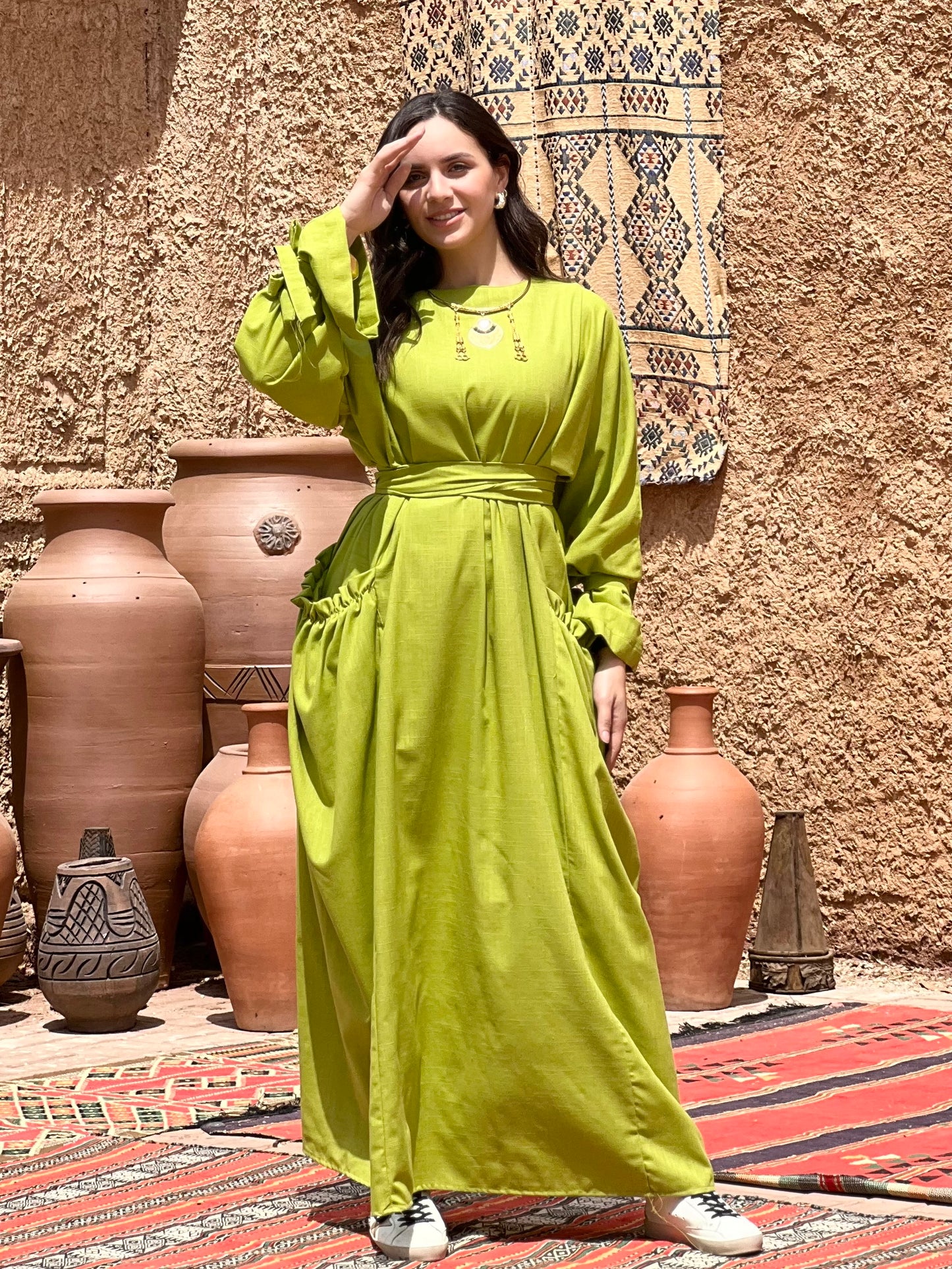 Fräulein Linen dress (Lime Green)