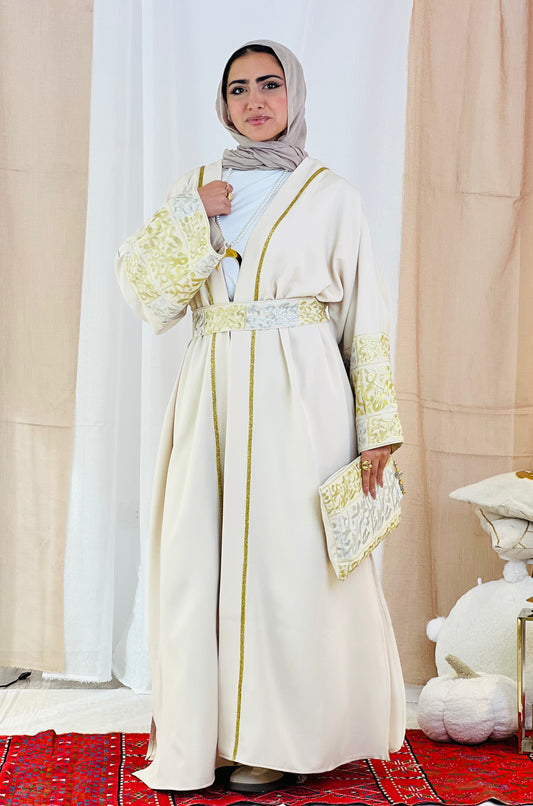 El Tarek Collection (Gold Silver Calligraphy beige kaftan)