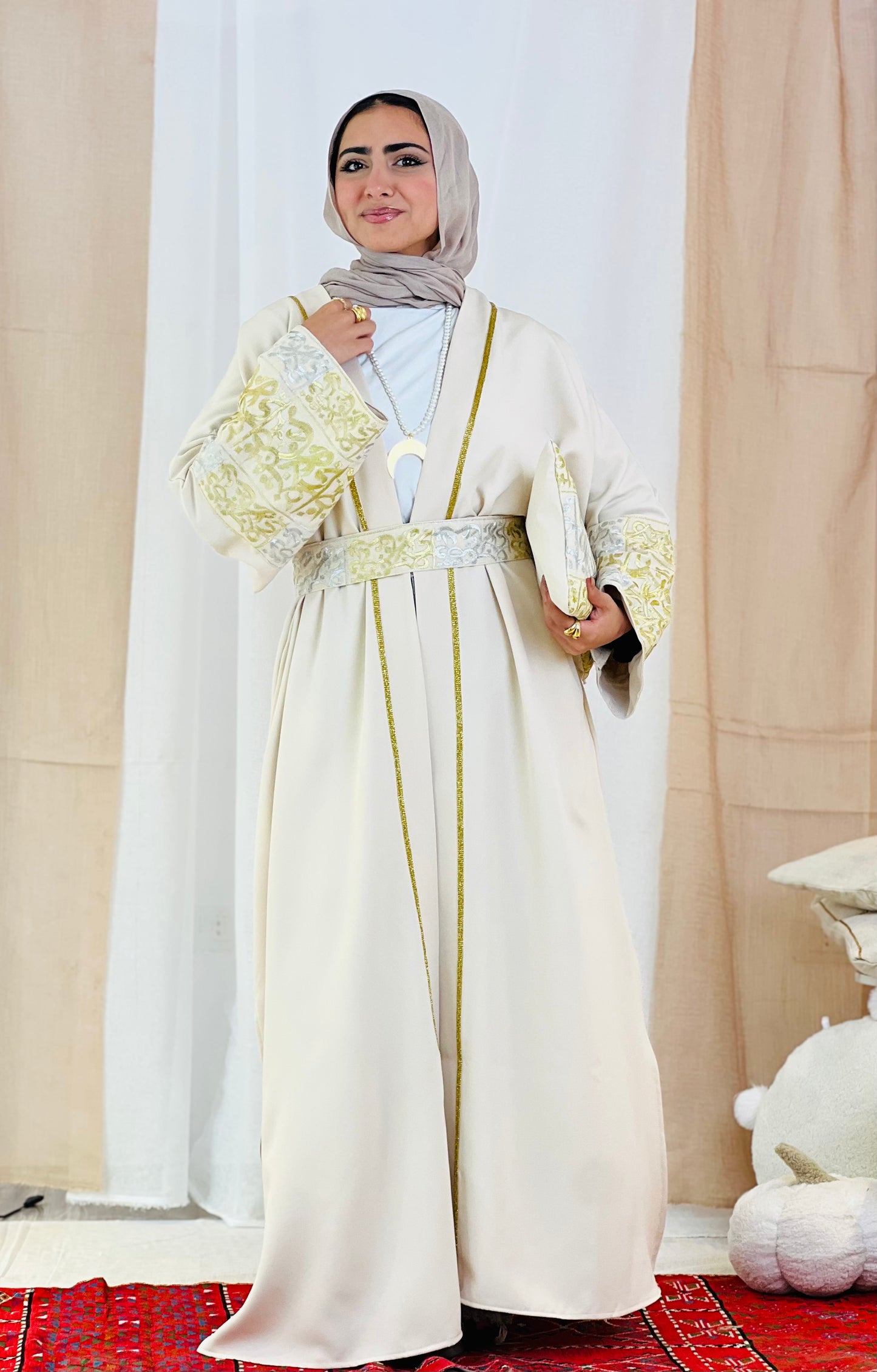 El Tarek Collection (Gold Silver Calligraphy beige kaftan)