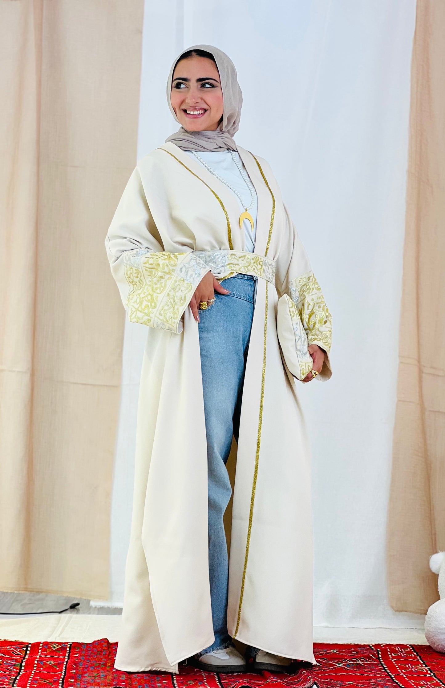 El Tarek Collection (Gold Silver Calligraphy beige kaftan)