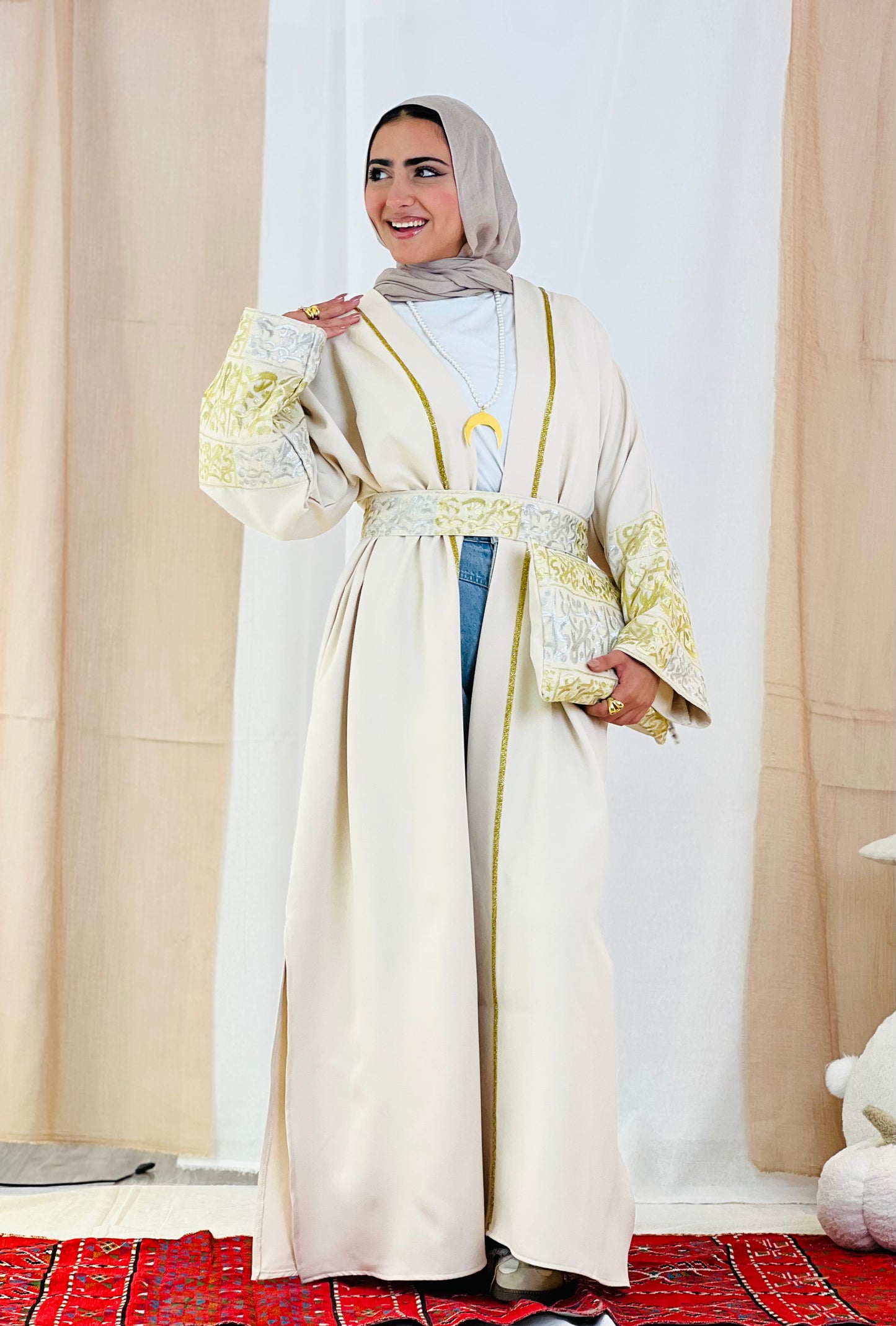 El Tarek Collection (Gold Silver Calligraphy beige kaftan)