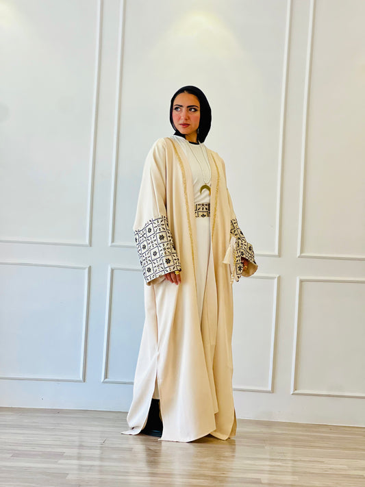 El Tarek Collection Beige Black Kaftan