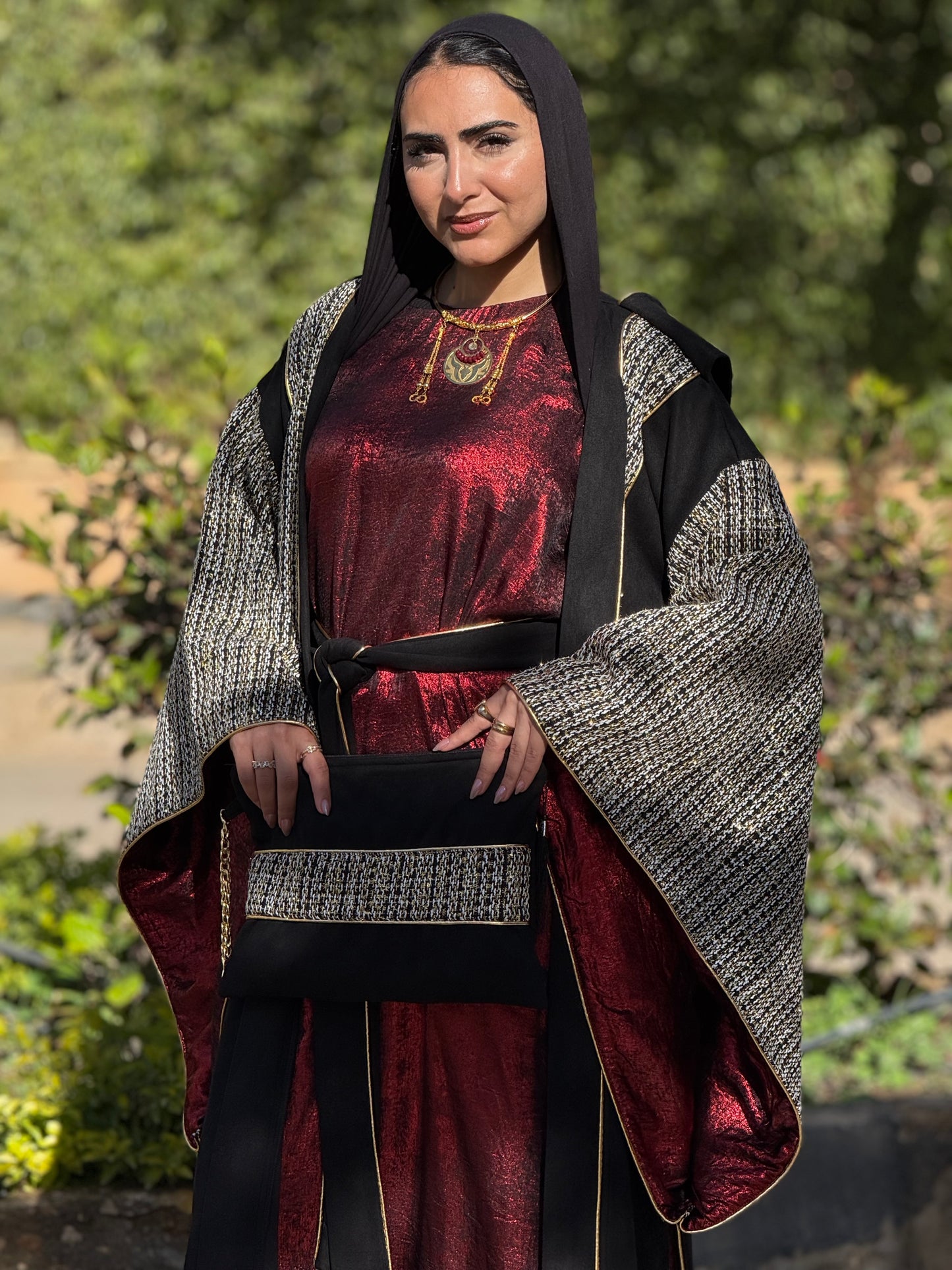 Maroon Shimmery Black Kaftan