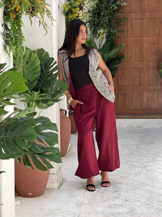 Jasmine Vest Set in Maroon