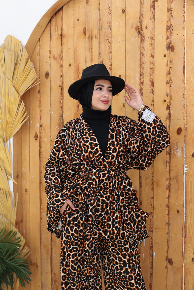 Leopard short Cardigan Set