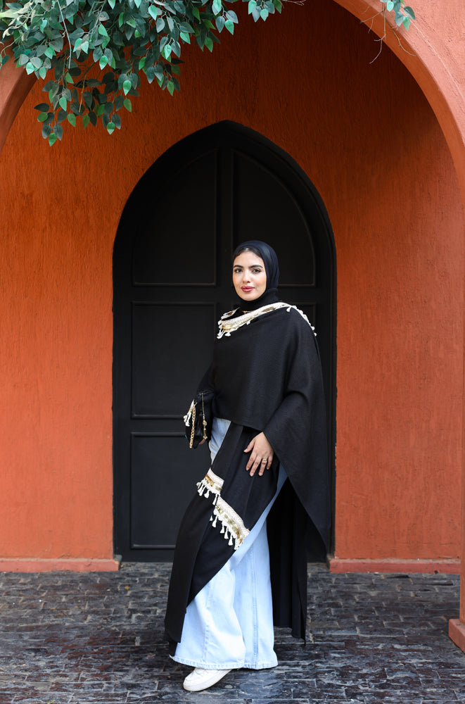 Farfasha Black Long poncho