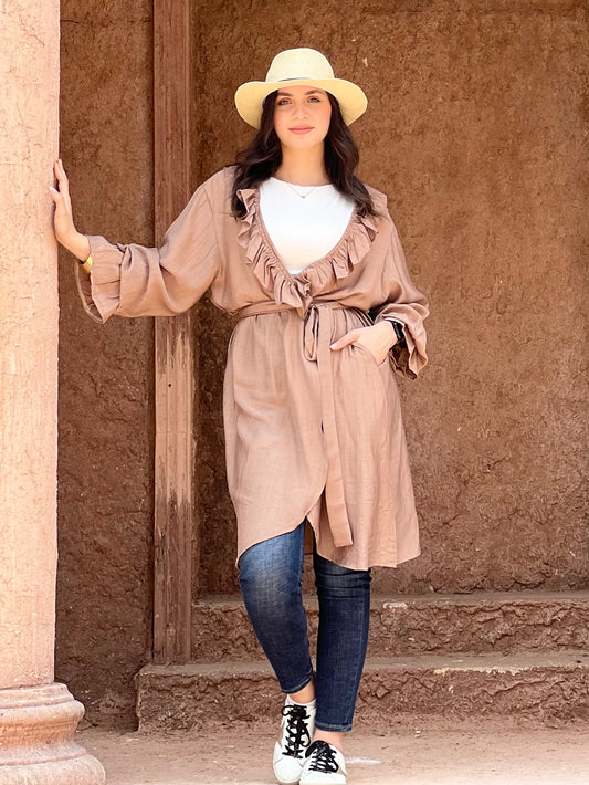 The Ruffle Wrap Cardigan (Café)