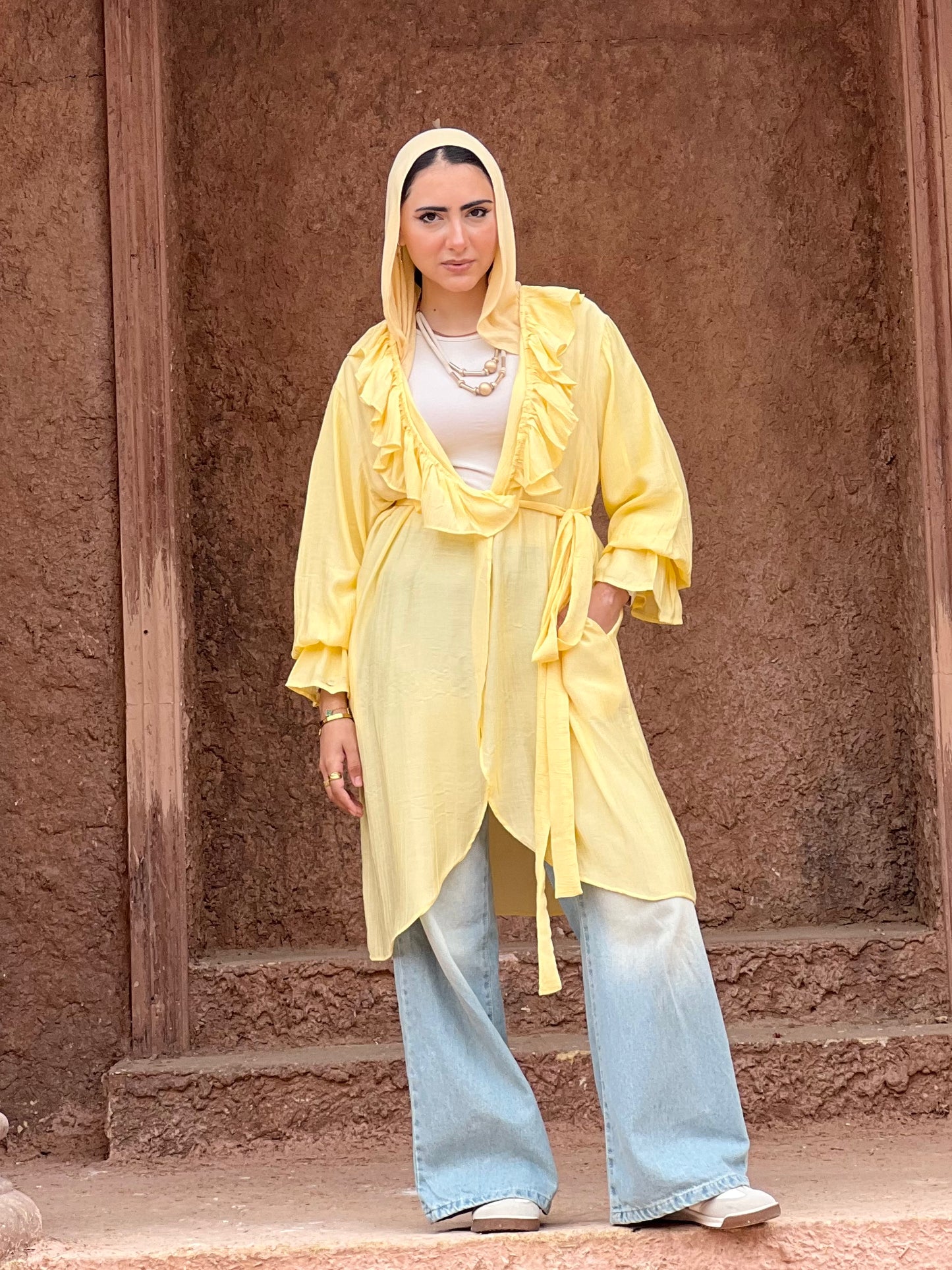 The Ruffle Wrap Cardigan (Yellow)