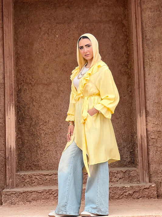 The Ruffle Wrap Cardigan (Yellow)