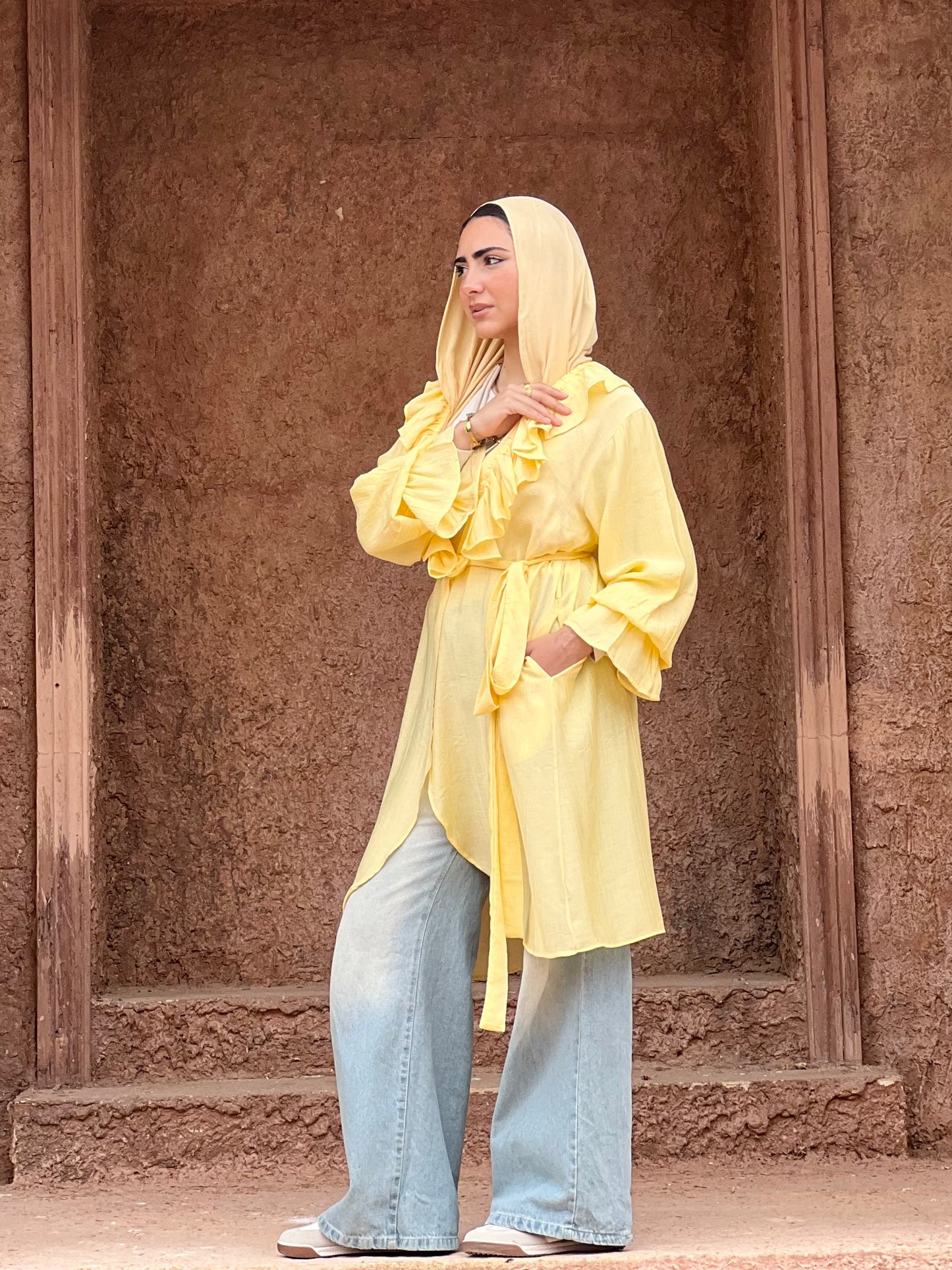 The Ruffle Wrap Cardigan (Yellow)