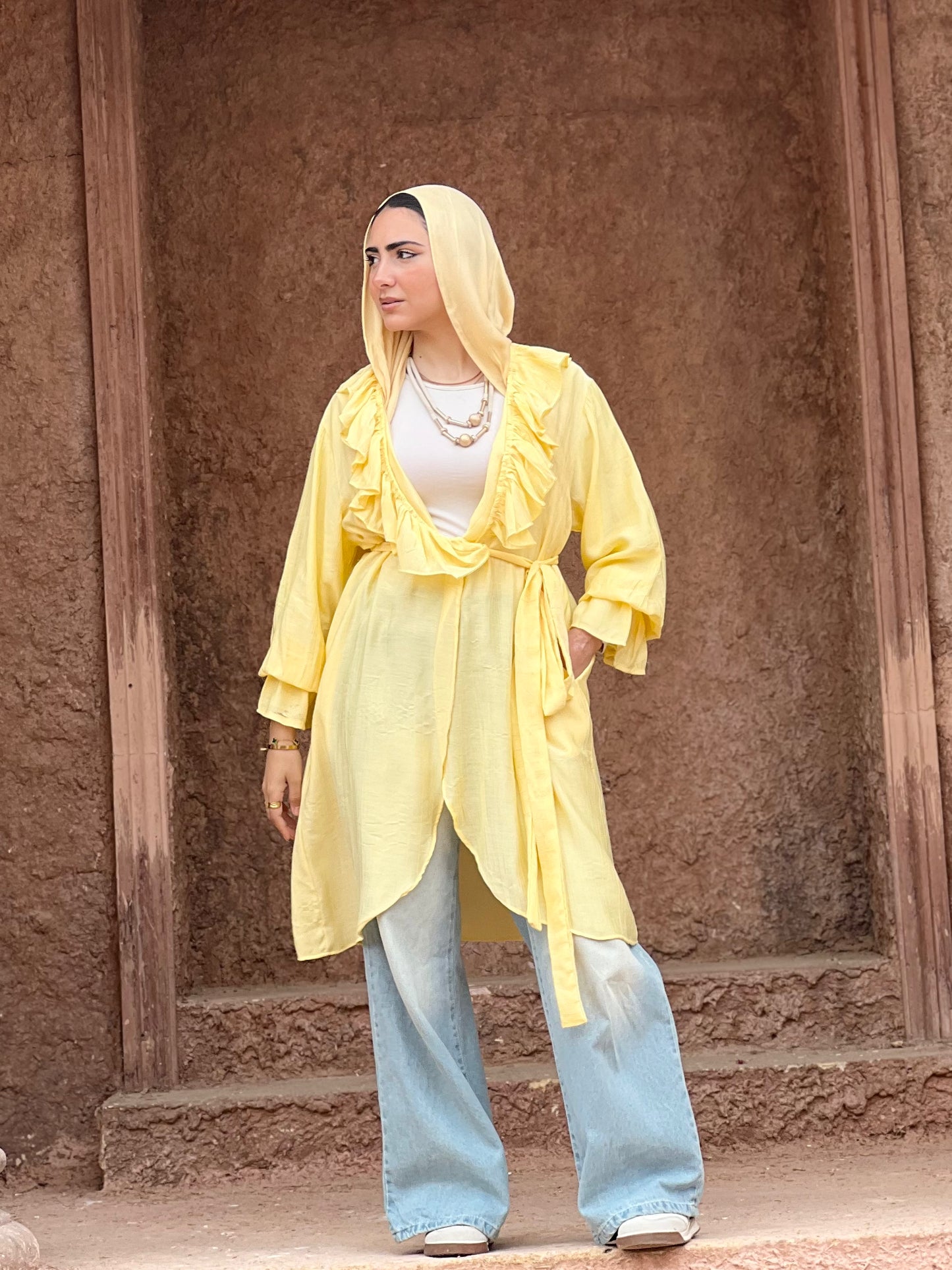 The Ruffle Wrap Cardigan (Yellow)