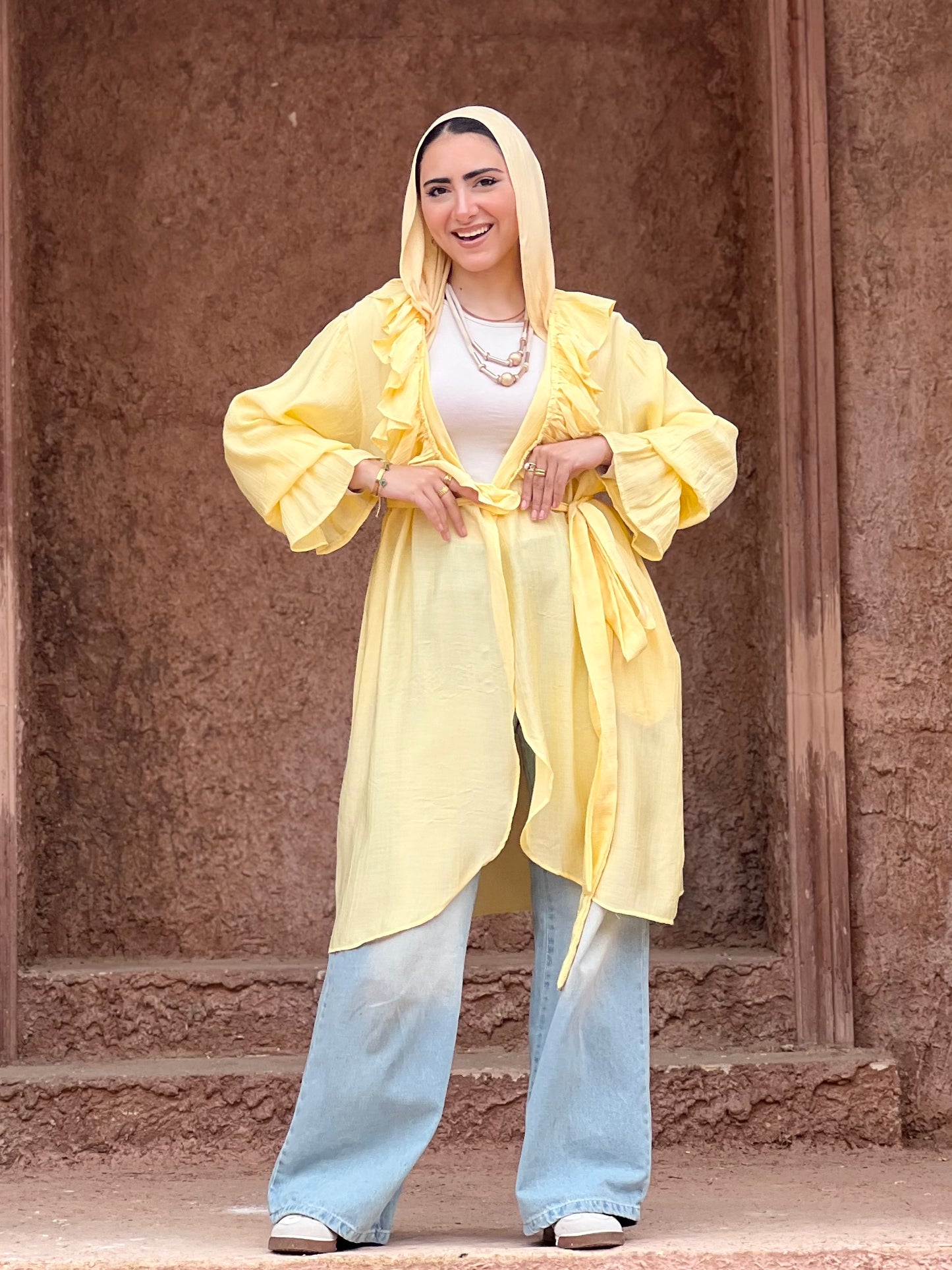 The Ruffle Wrap Cardigan (Yellow)