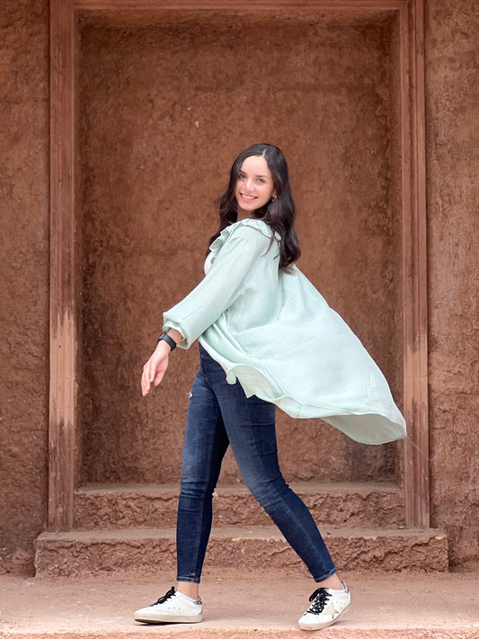 The Ruffle Wrap Cardigan (Mint)