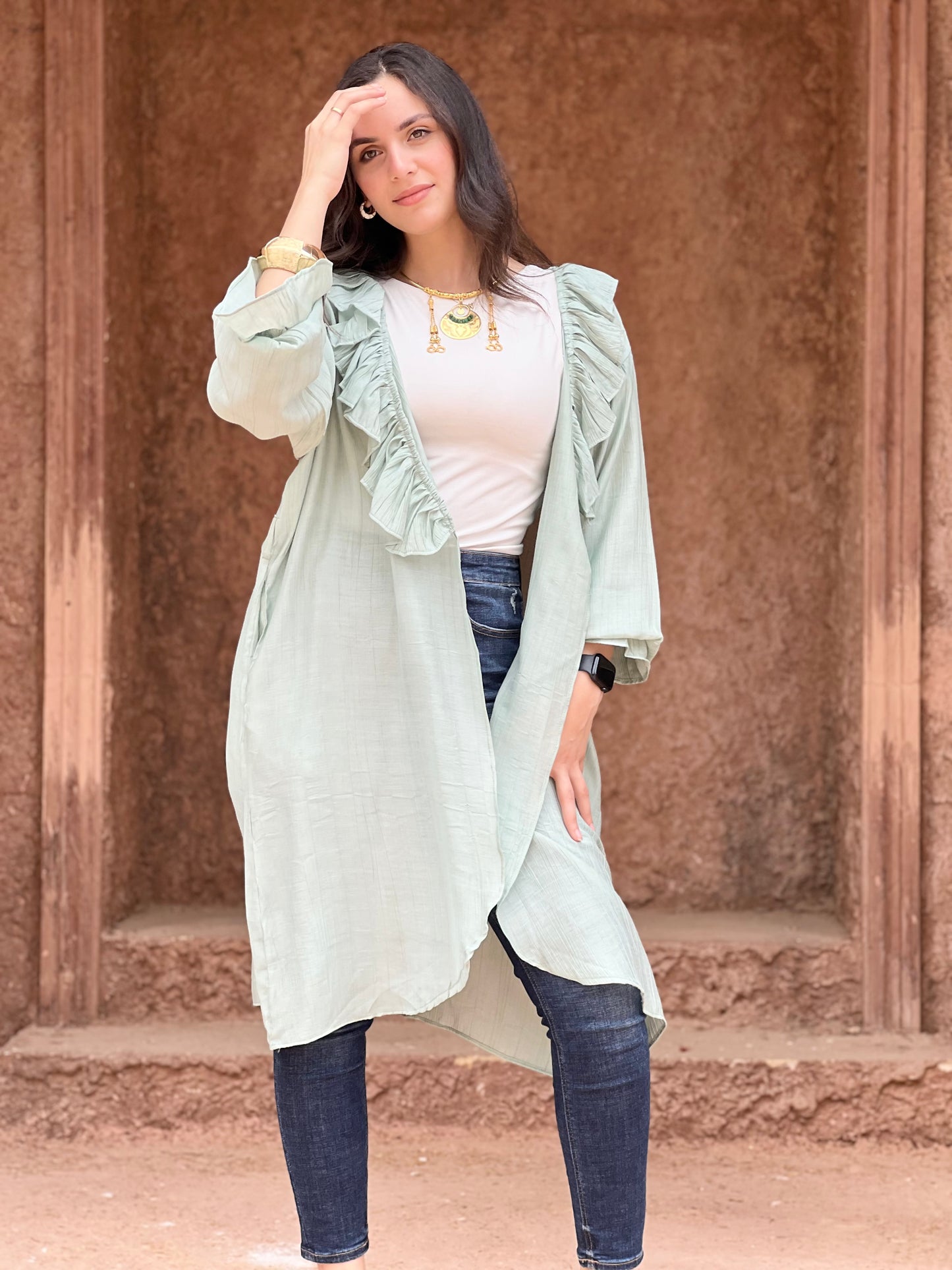 The Ruffle Wrap Cardigan (Mint)