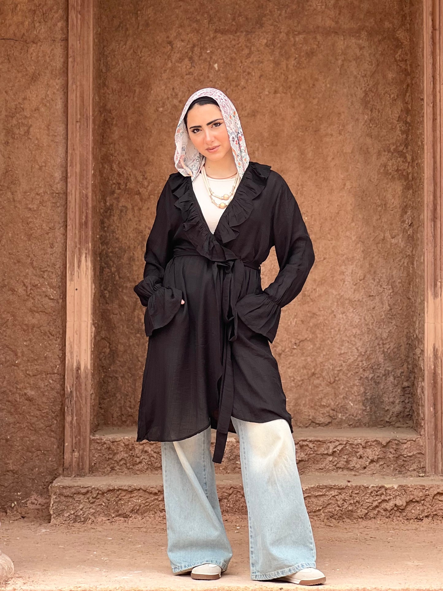 The Ruffle Wrap Cardigan (Black)