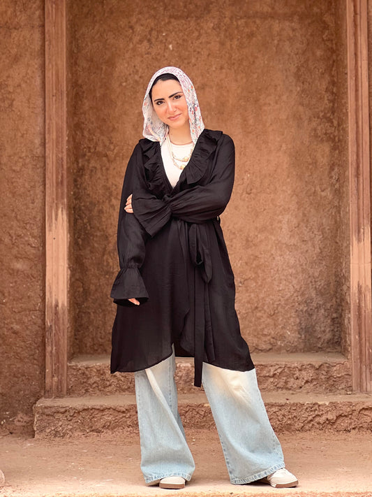 The Ruffle Wrap Cardigan (Black)