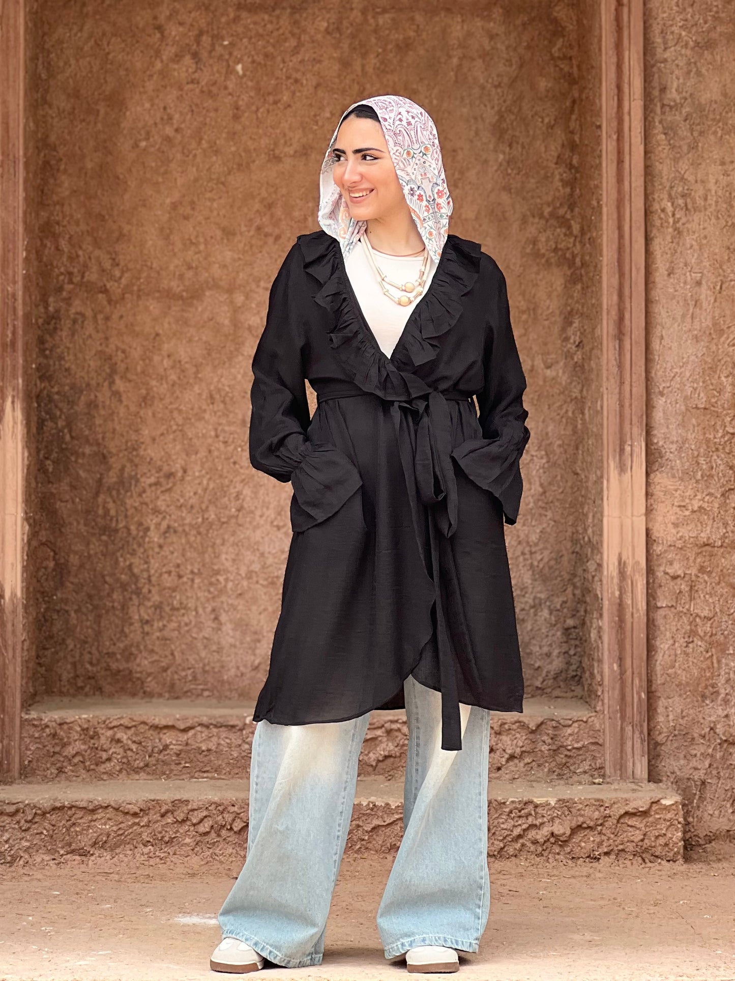 The Ruffle Wrap Cardigan (Black)