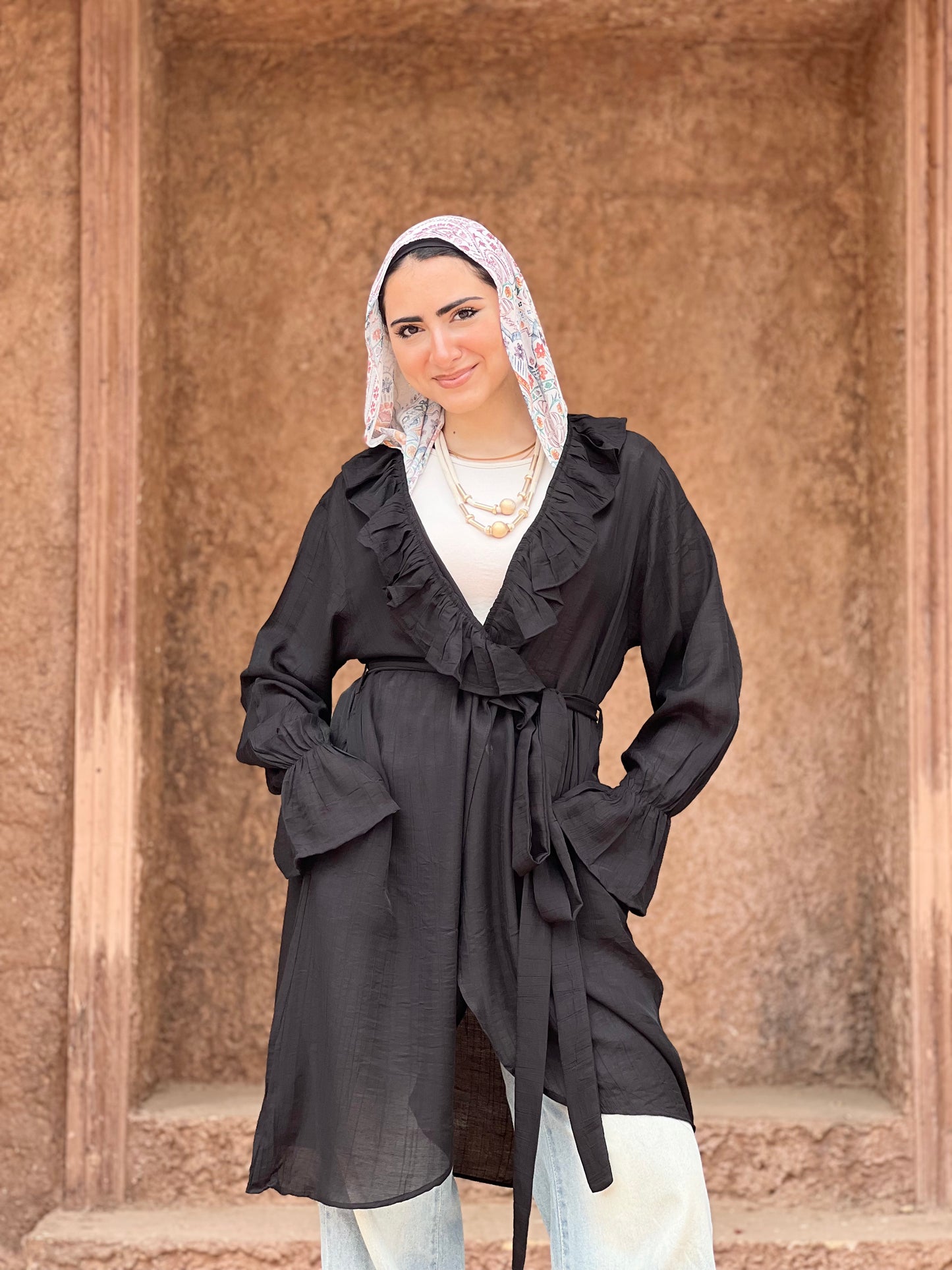 The Ruffle Wrap Cardigan (Black)