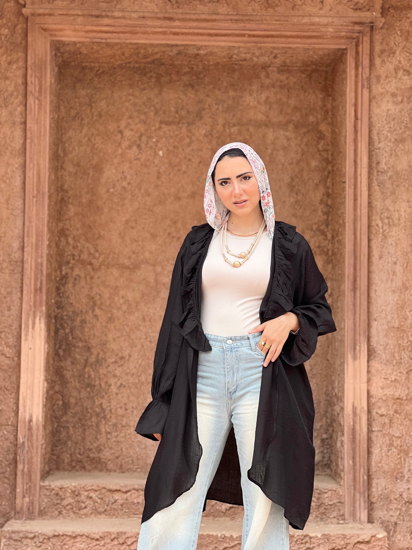 The Ruffle Wrap Cardigan (Black)