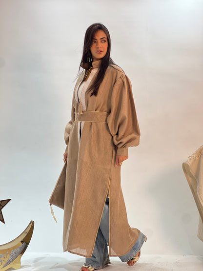 Café Beige linen Kaftan ( with basic dress)