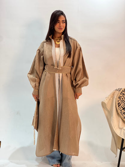 Café Beige linen Kaftan ( with basic dress)
