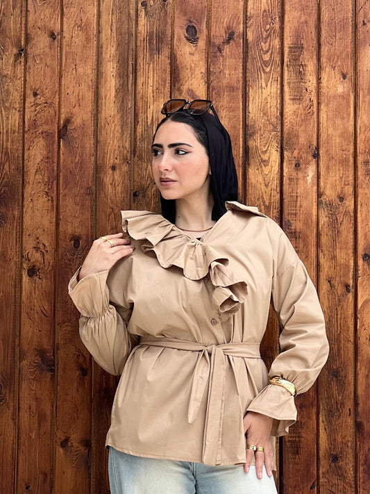 Ruffled Collar Shirt ( Sand Beige)