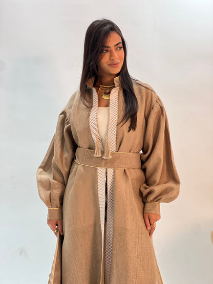 Café Beige linen Kaftan ( with basic dress)