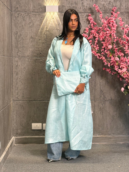 Pale Blue Linen Kaftan ( with basic dress)