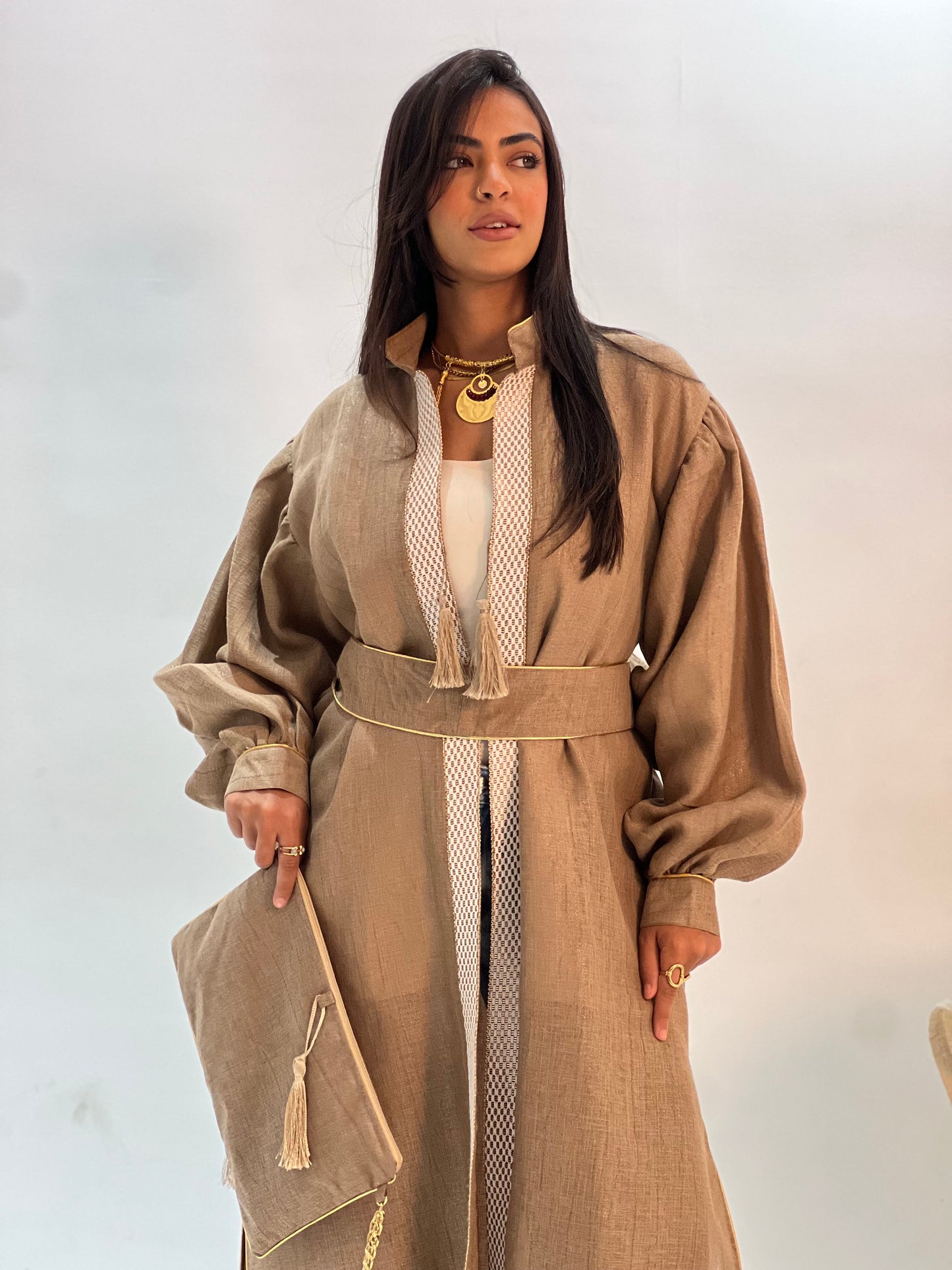 Café Beige linen Kaftan ( with basic dress)