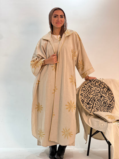 Beige Bloom linen Kaftan
