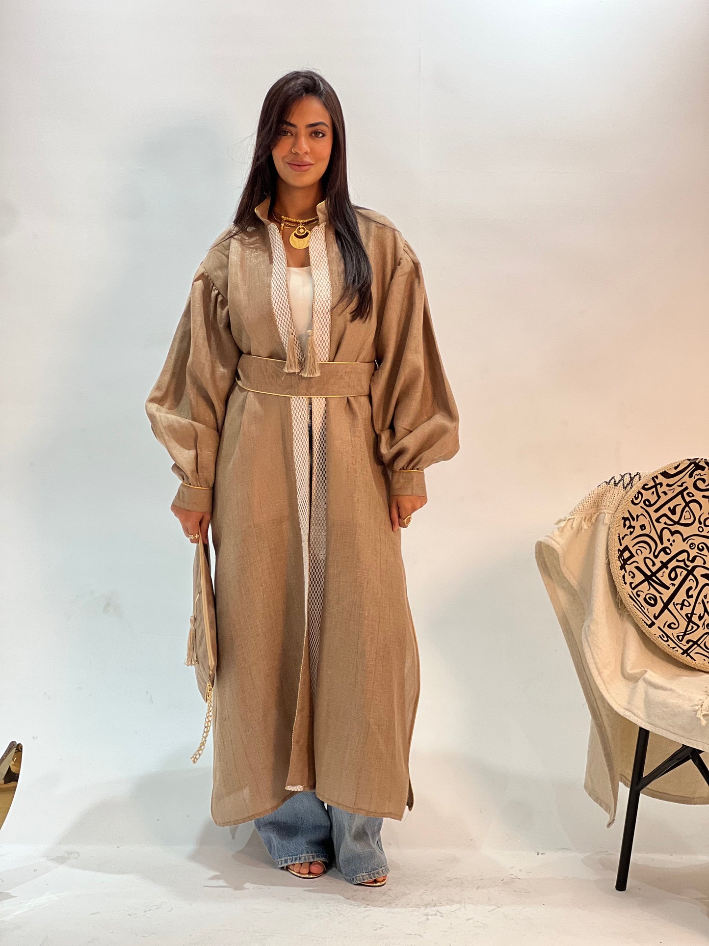 Café Beige linen Kaftan ( with basic dress)