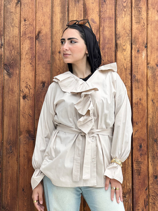 Ruffled Collar Shirt (Pearl Cream)