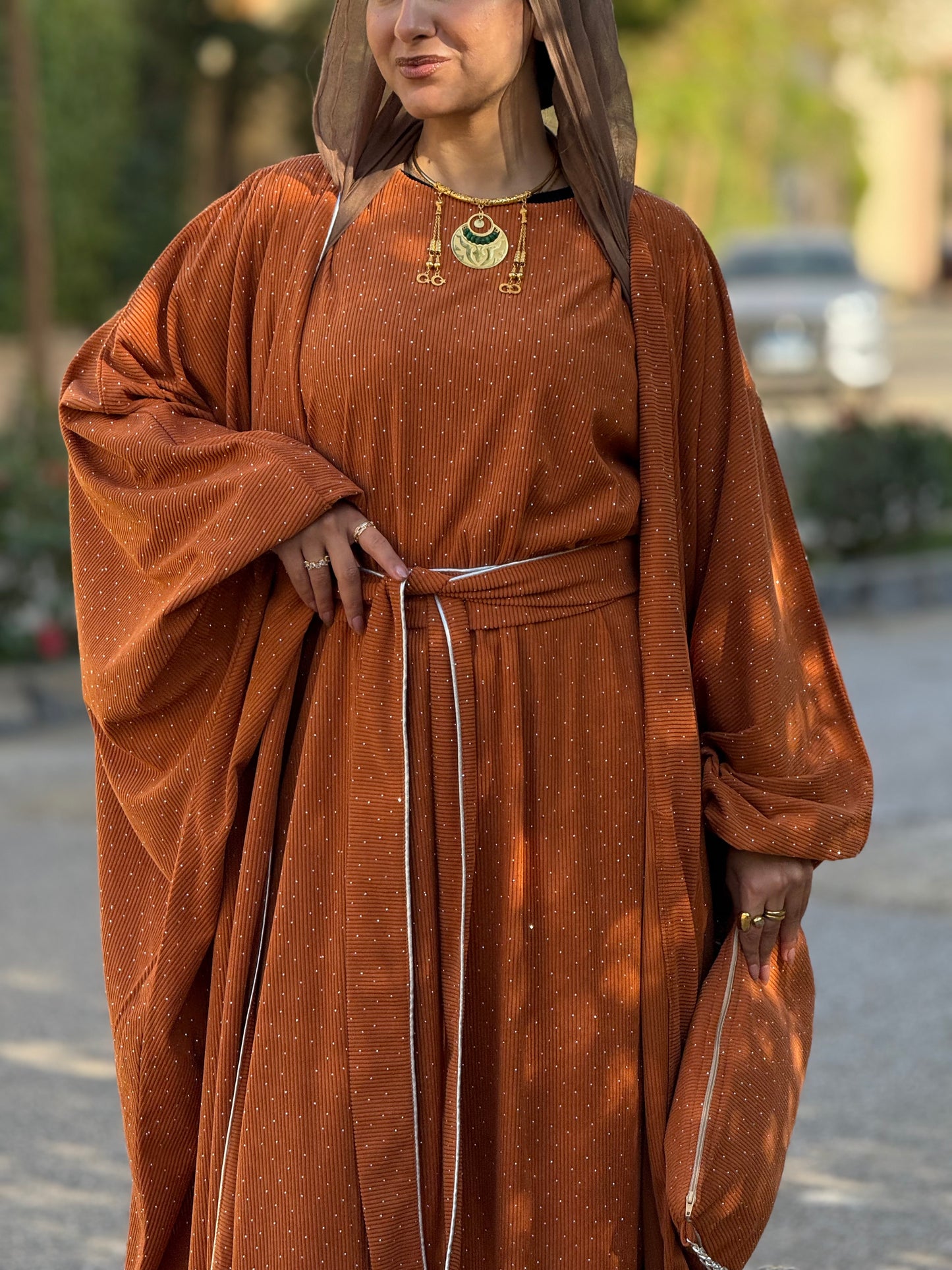 Warm Orange Velvet Kaftan