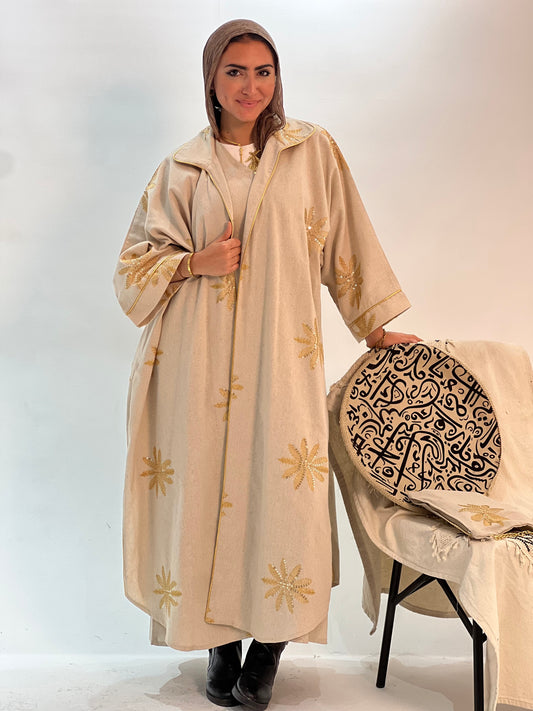Beige Bloom linen Kaftan