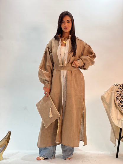 Café Beige linen Kaftan ( with basic dress)