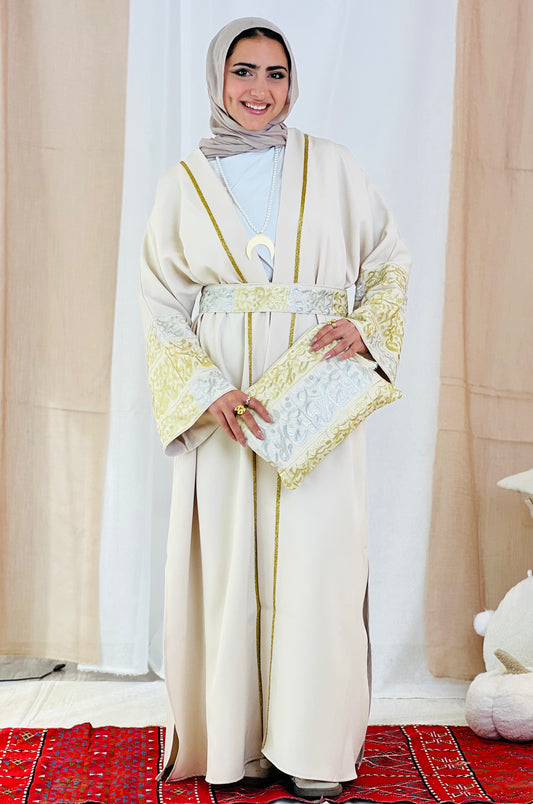 El Tarek Collection (Gold Silver Calligraphy beige kaftan)