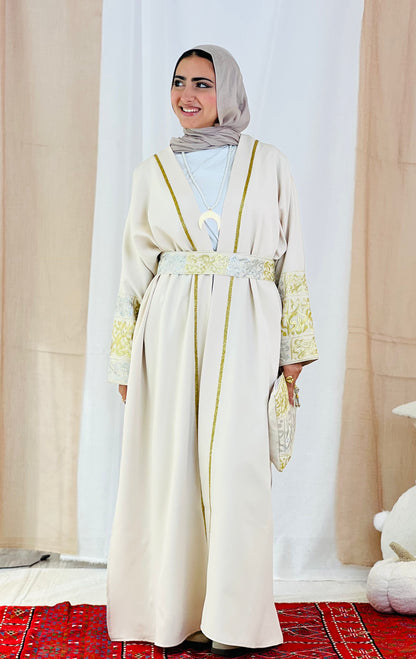 El Tarek Collection (Gold Silver Calligraphy beige kaftan)