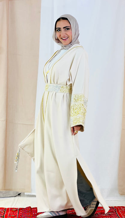 El Tarek Collection (Gold Silver Calligraphy beige kaftan)