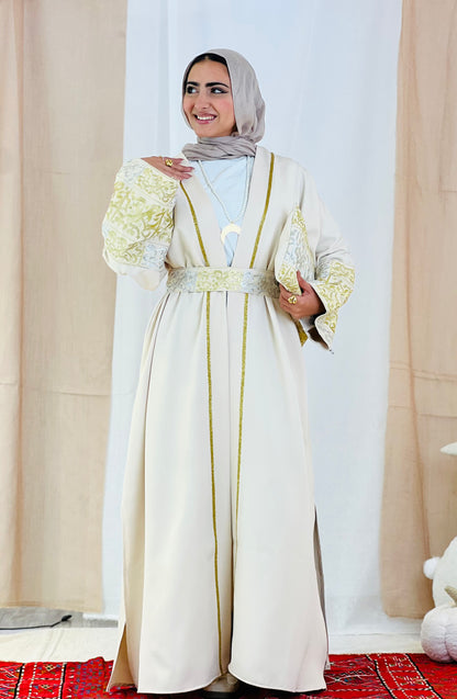 El Tarek Collection (Gold Silver Calligraphy beige kaftan)