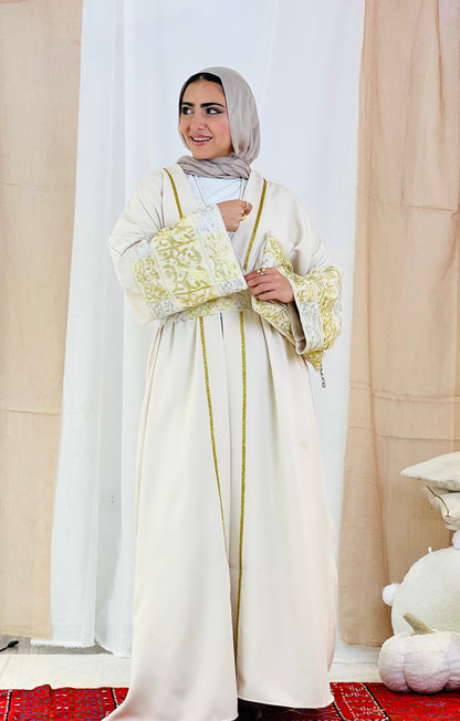 El Tarek Collection (Gold Silver Calligraphy beige kaftan)