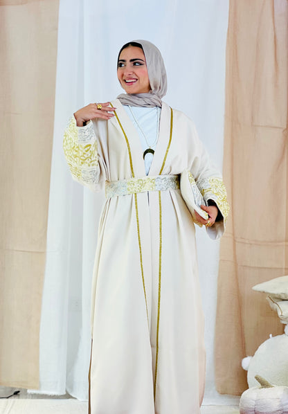 El Tarek Collection (Gold Silver Calligraphy beige kaftan)