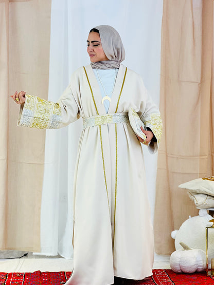El Tarek Collection (Gold Silver Calligraphy beige kaftan)