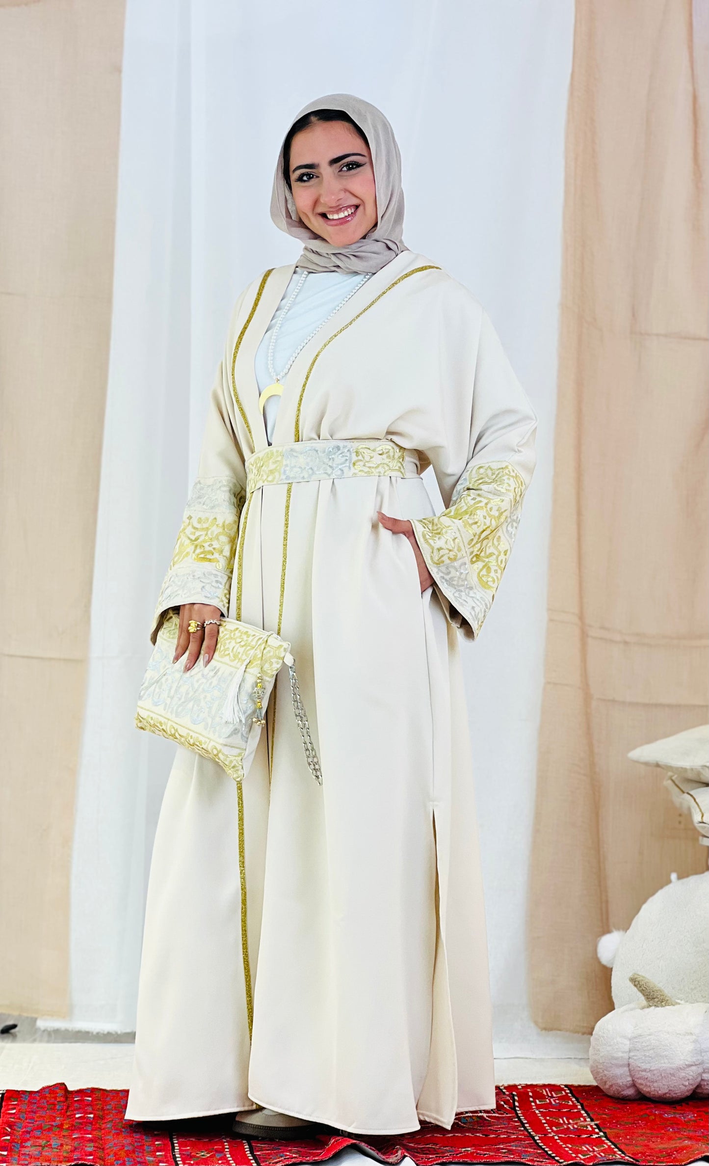 El Tarek Collection (Gold Silver Calligraphy beige kaftan)